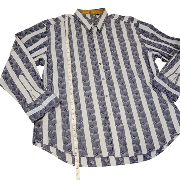 Robert Graham Men 3XL Flip Cuff Button Up Long Sleeve Shirt Stripes Roses Pearl - Picture 5 of 14